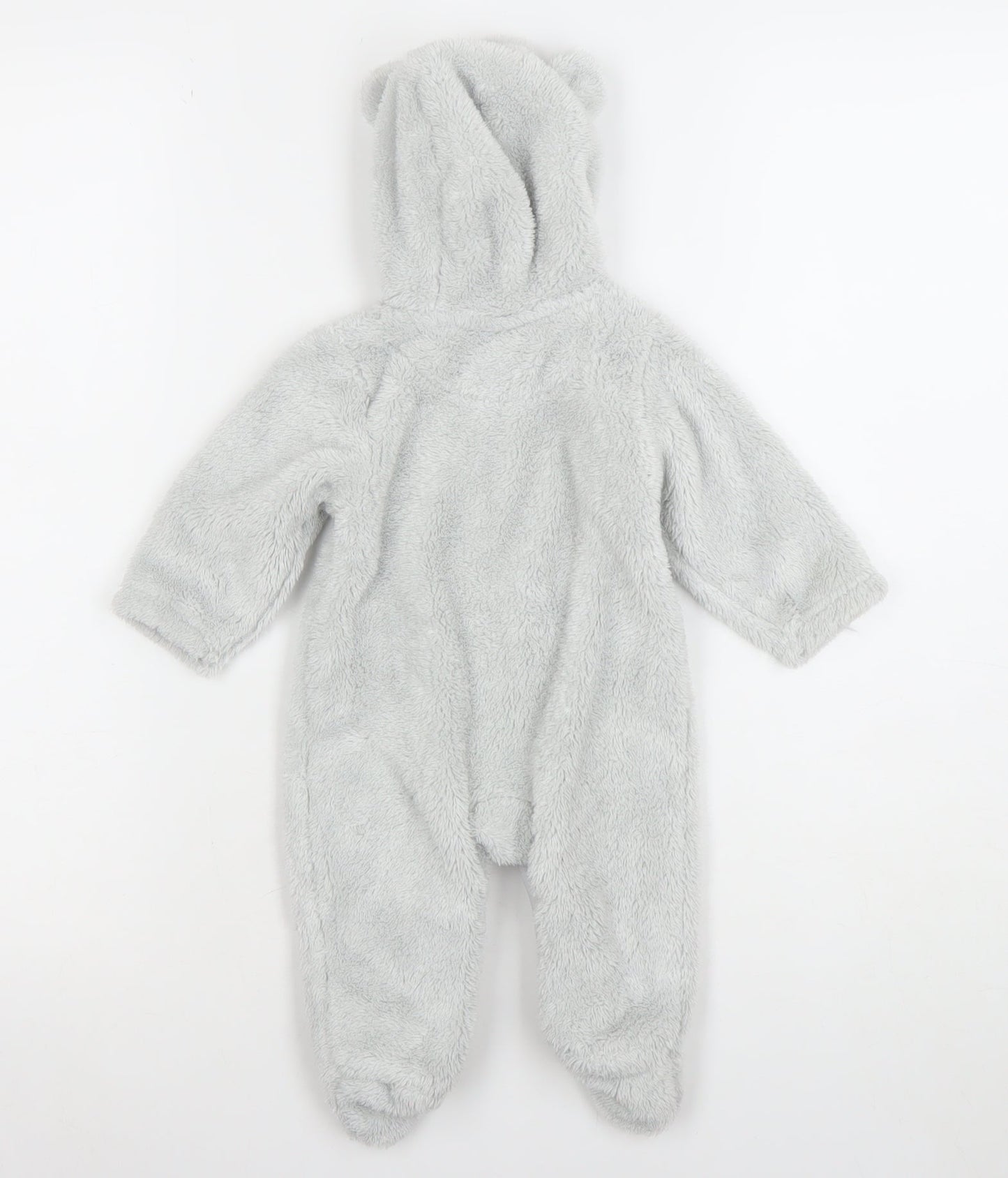 The Little White Company Unisex Baby Grey Fleece Hooded Babygrow 0-3 Months