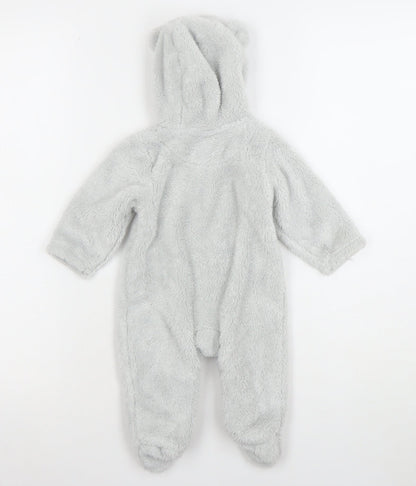 The Little White Company Unisex Baby Grey Fleece Hooded Babygrow 0-3 Months