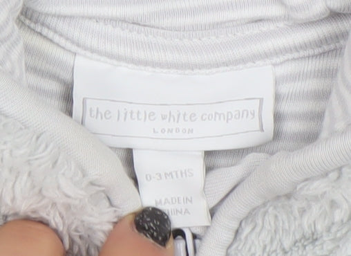 The Little White Company Unisex Baby Grey Fleece Hooded Babygrow 0-3 Months