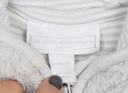 The Little White Company Unisex Baby Grey Fleece Hooded Babygrow 0-3 Months