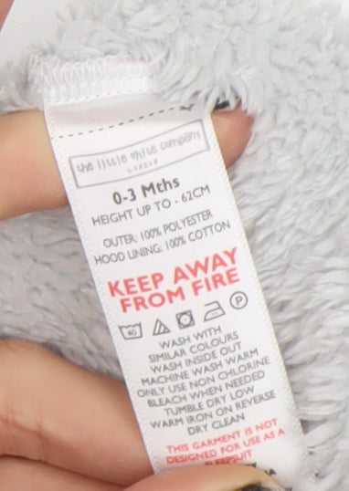 The Little White Company Unisex Baby Grey Fleece Hooded Babygrow 0-3 Months