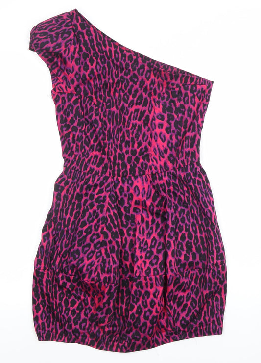 Atmosphere Women's Pink Leopard One Shoulder Party Dress Size 8