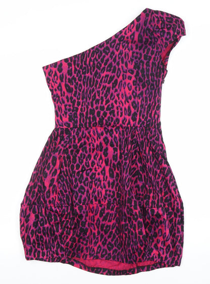 Atmosphere Women's Pink Leopard One Shoulder Party Dress Size 8