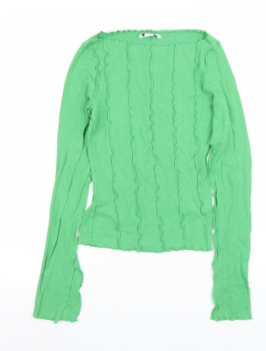 Womens UK Size XS Monki Green Basic T-Shirt