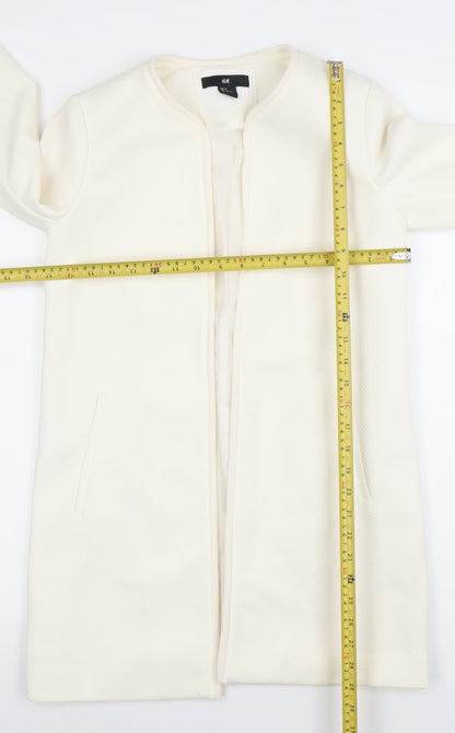 H&M Women Ivory Long Sleeve Mid-Length Open Front Blazer Coat Size 8