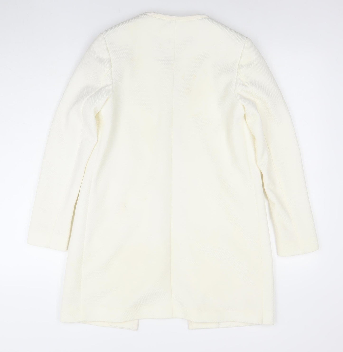 H&M Women Ivory Long Sleeve Mid-Length Open Front Blazer Coat Size 8