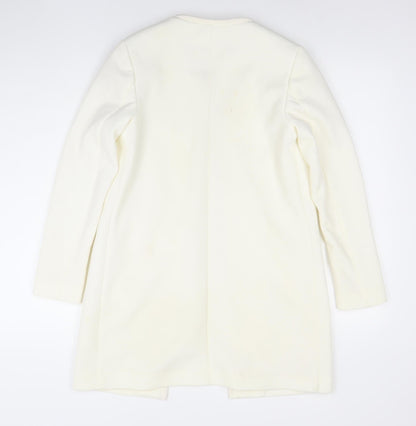H&M Women Ivory Long Sleeve Mid-Length Open Front Blazer Coat Size 8