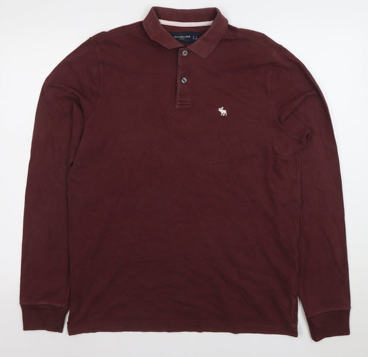 Abercrombie & Fitch Men's Brown Long Sleeve Stretch Polo Shirt Size L