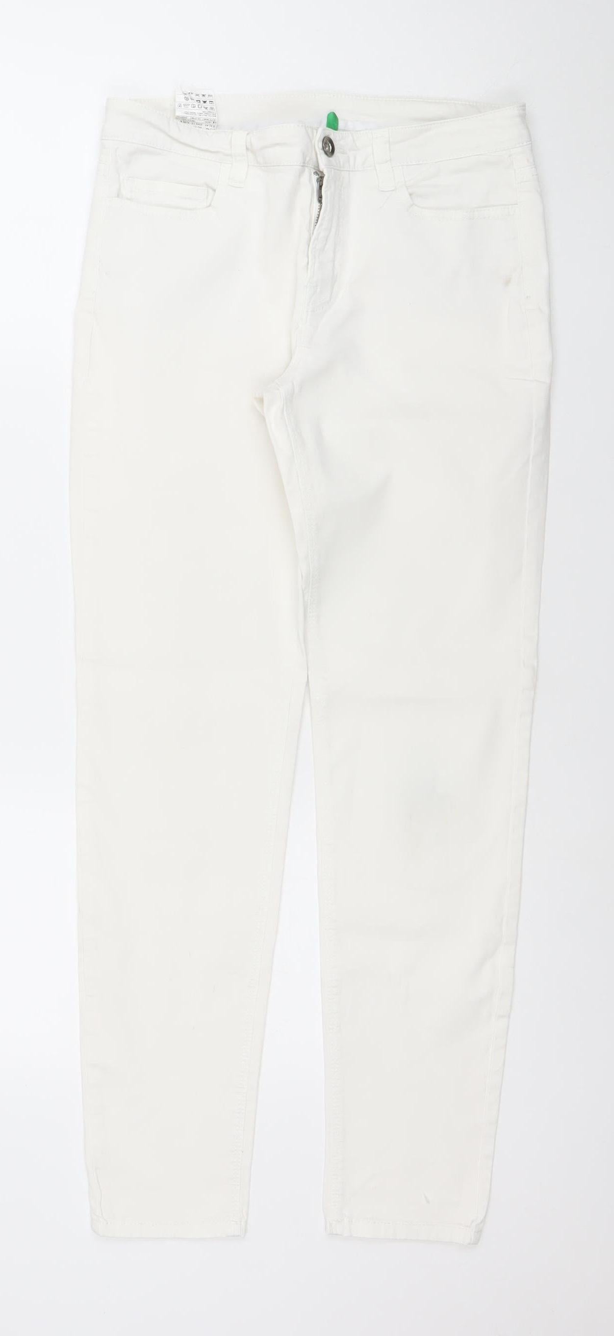 United Colors of Benetton Women's Ivory Skinny Jeans Size 12 Slim Fit Denim