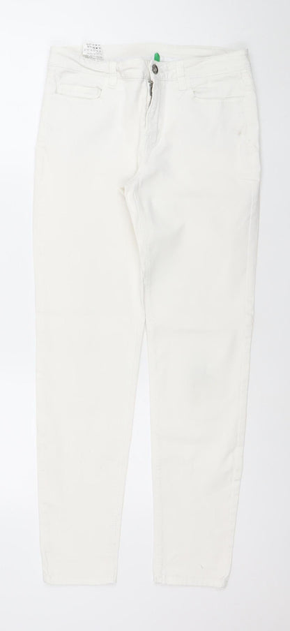 United Colors of Benetton Women's Ivory Skinny Jeans Size 12 Slim Fit Denim