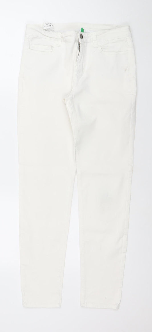 United Colors of Benetton Women's Ivory Skinny Jeans Size 12 Slim Fit Denim