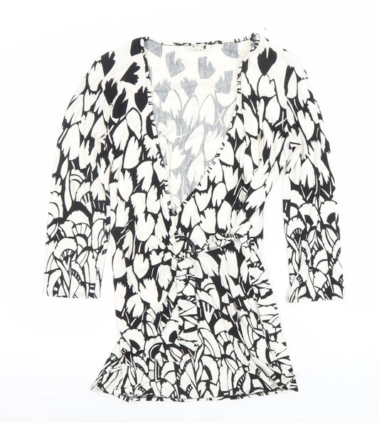 Marks and Spencer Womens Black Floral Wrap Jersey Blouse Size 10