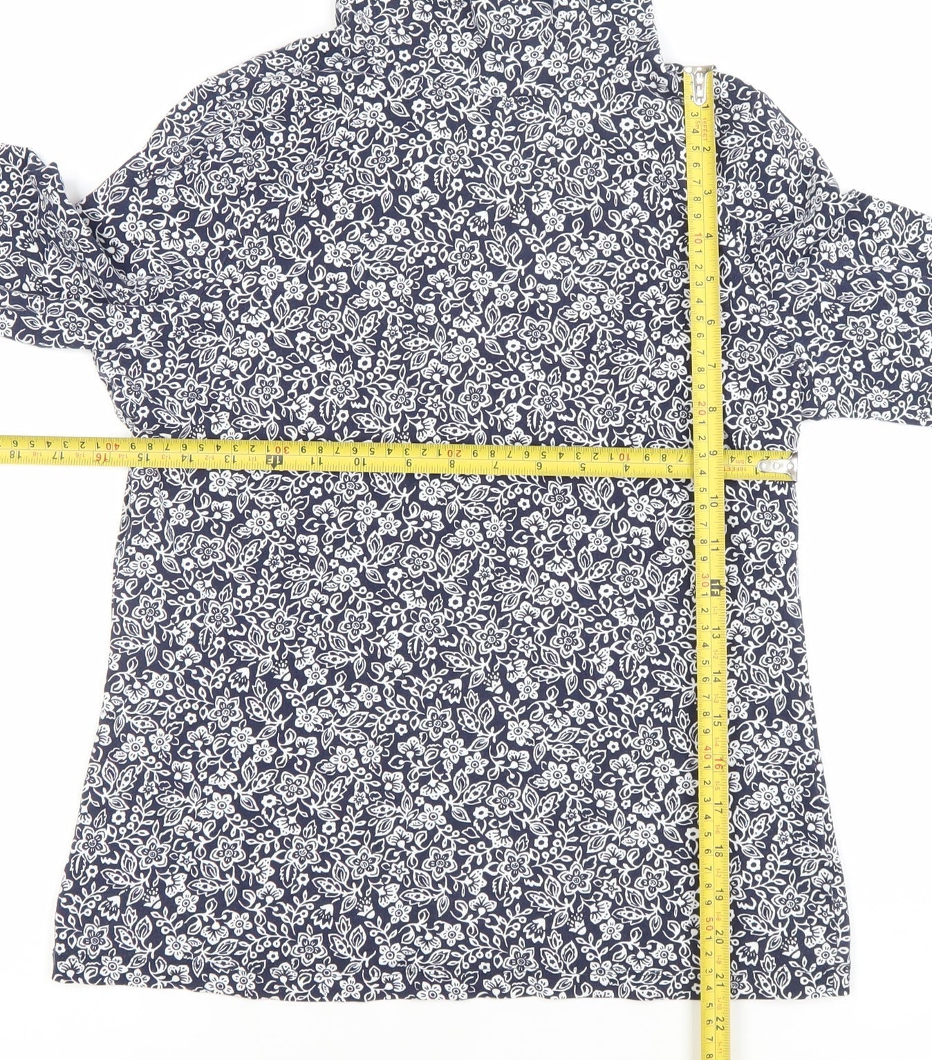 M&Co Women’s Blue Floral Roll Neck Long Sleeve Cotton Top UK 10