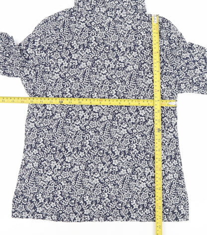 M&Co Women’s Blue Floral Roll Neck Long Sleeve Cotton Top UK 10