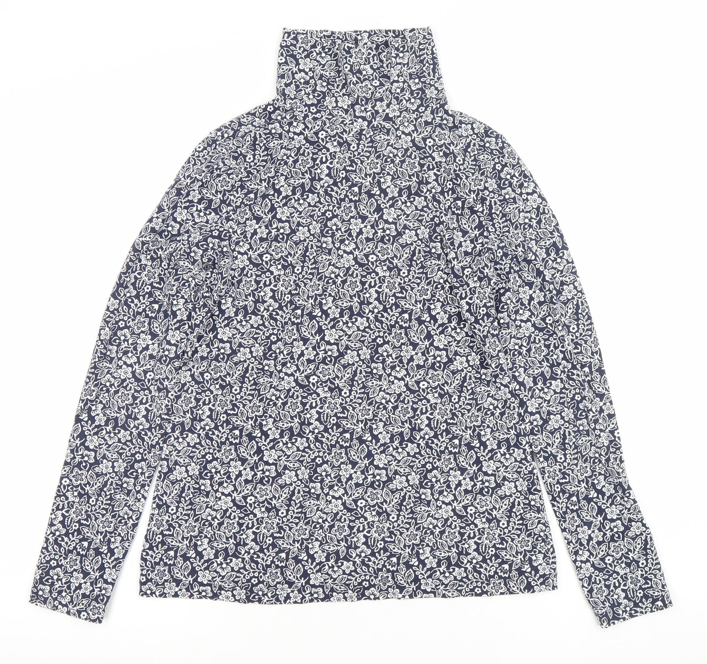 M&Co Women’s Blue Floral Roll Neck Long Sleeve Cotton Top UK 10