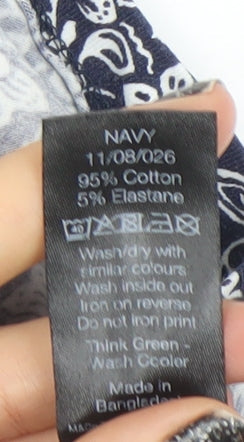 M&Co Women’s Blue Floral Roll Neck Long Sleeve Cotton Top UK 10