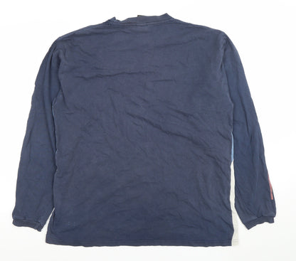 Quiksilver Men's Blue Long Sleeve Colourblock Cotton T-Shirt Size L