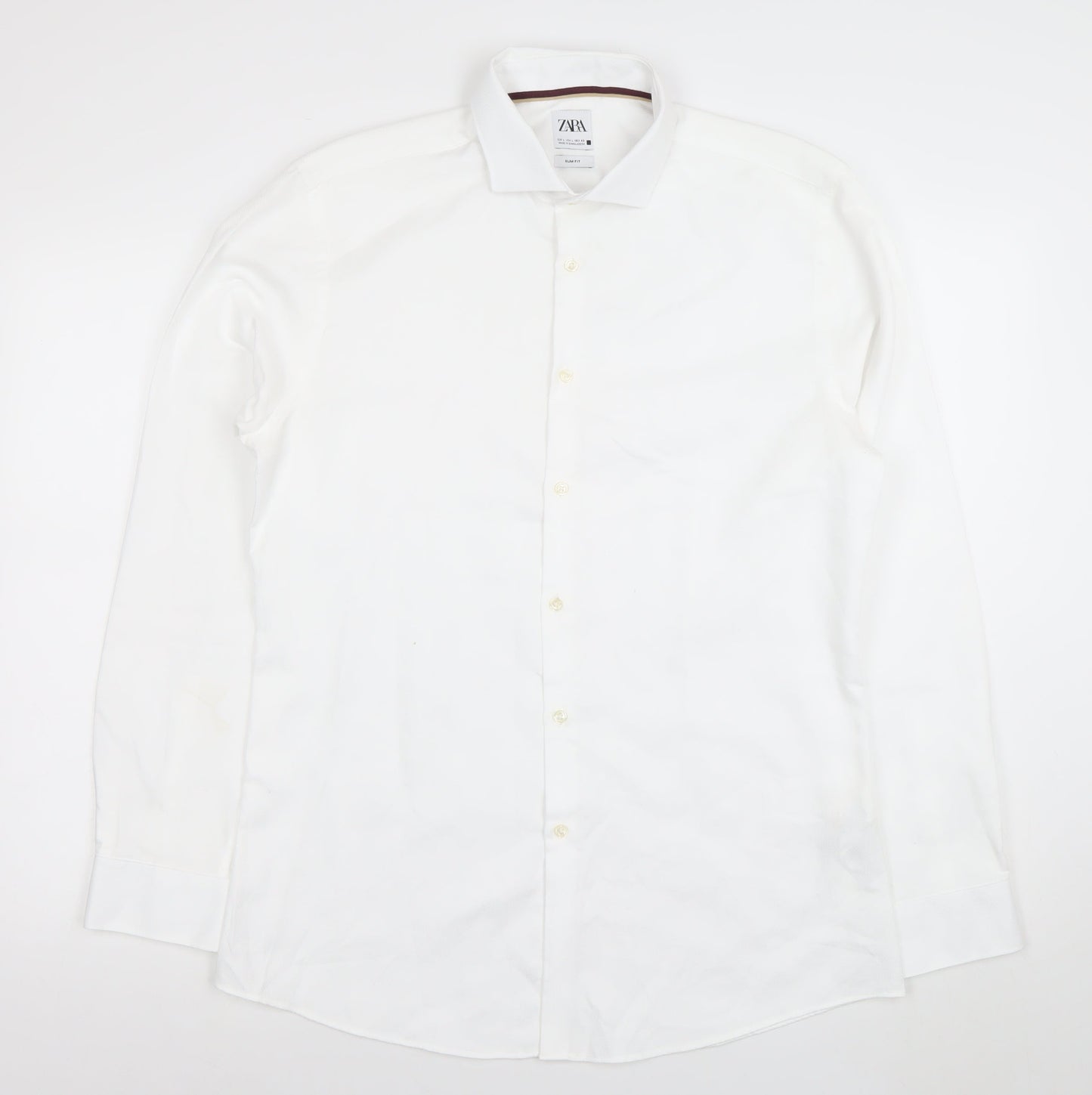 Zara Men White Slim Fit Long Sleeve Dress Shirt Size L 42