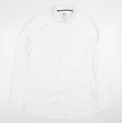 Zara Men White Slim Fit Long Sleeve Dress Shirt Size L 42
