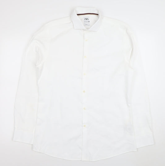 Zara Men White Slim Fit Long Sleeve Dress Shirt Size L 42