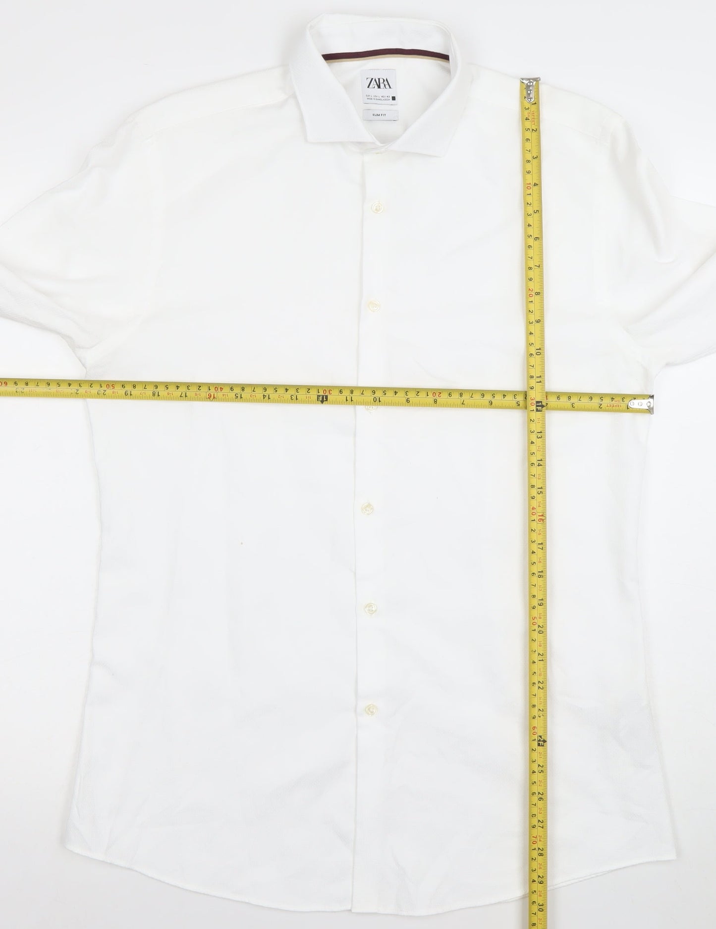 Zara Men White Slim Fit Long Sleeve Dress Shirt Size L 42