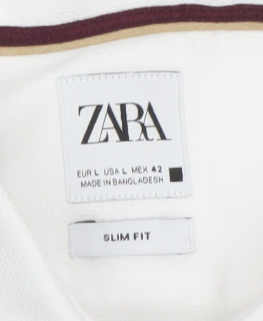 Zara Men White Slim Fit Long Sleeve Dress Shirt Size L 42