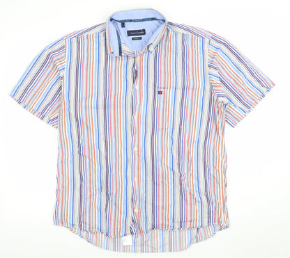 Tricot Marine Men's Multicoloured Striped Short Sleeve Casual Shirt L