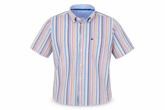 Tricot Marine Men's Multicoloured Striped Short Sleeve Casual Shirt L