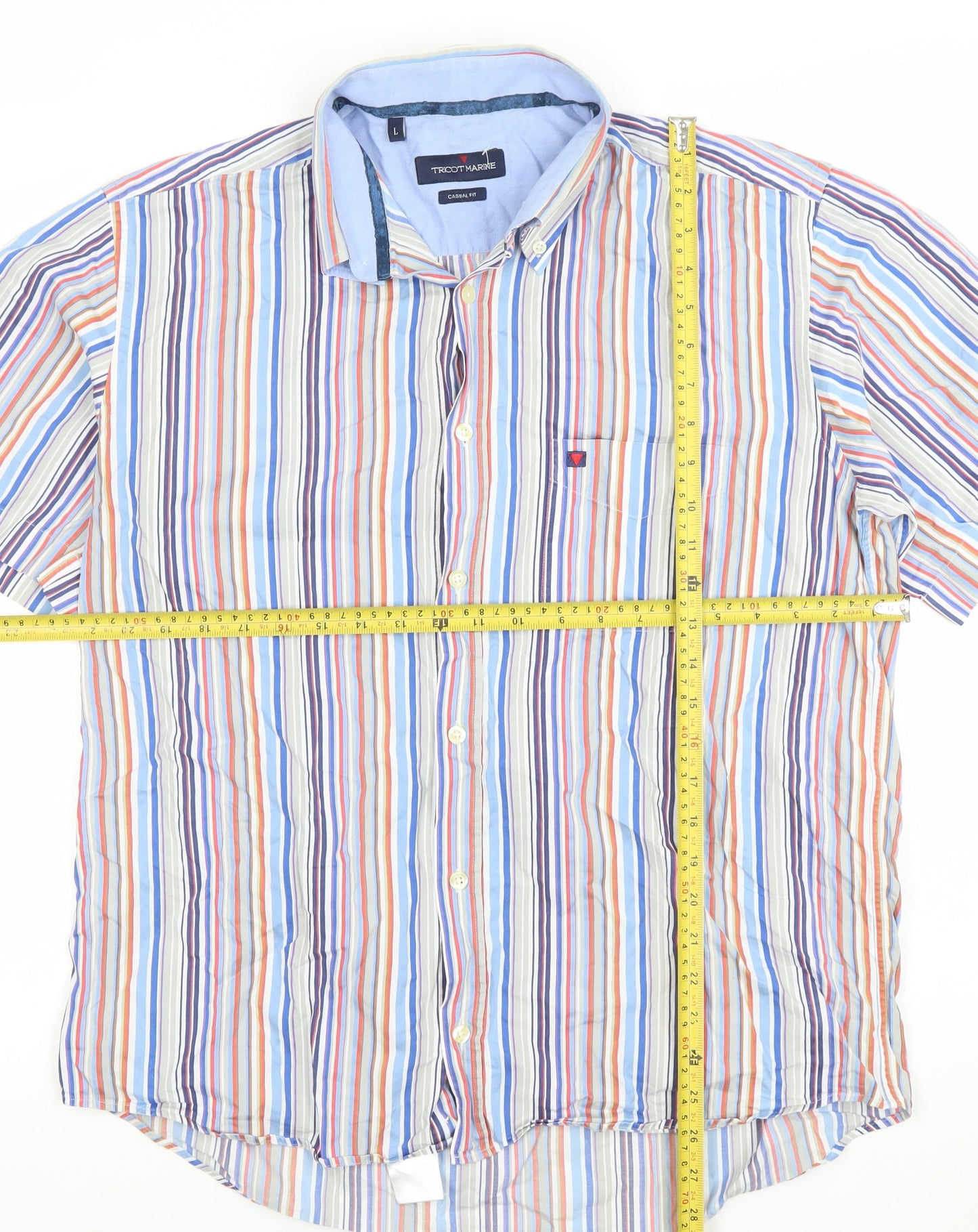 Tricot Marine Men's Multicoloured Striped Short Sleeve Casual Shirt L