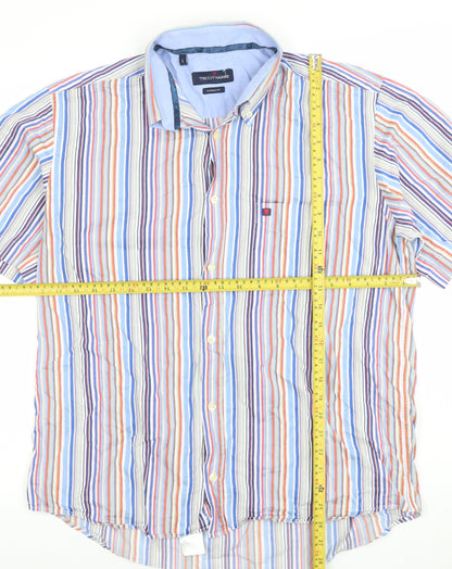 Tricot Marine Men's Multicoloured Striped Short Sleeve Casual Shirt L