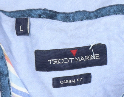 Tricot Marine Men's Multicoloured Striped Short Sleeve Casual Shirt L