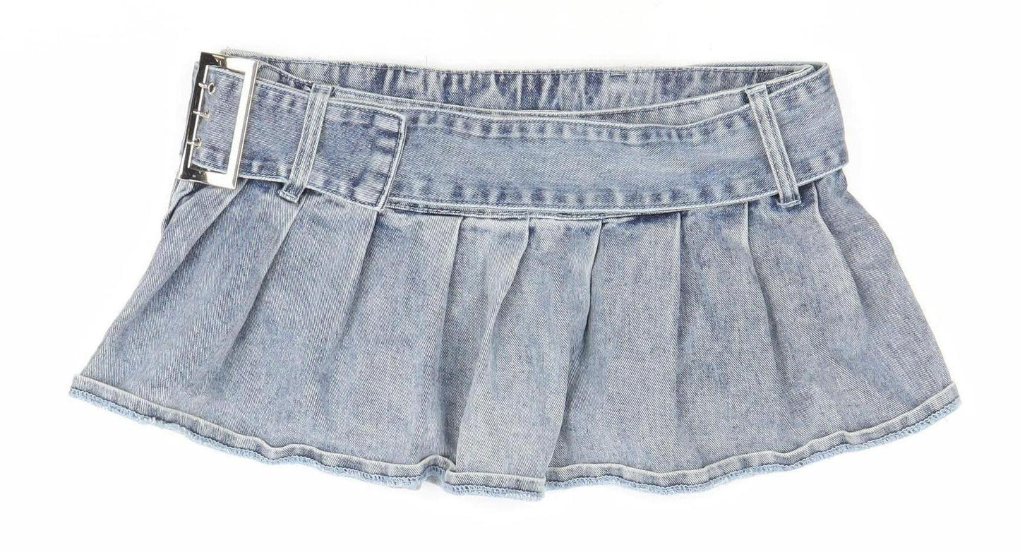 PrettyLittleThing Women's Blue Denim Pleated Mini Skirt Size 10