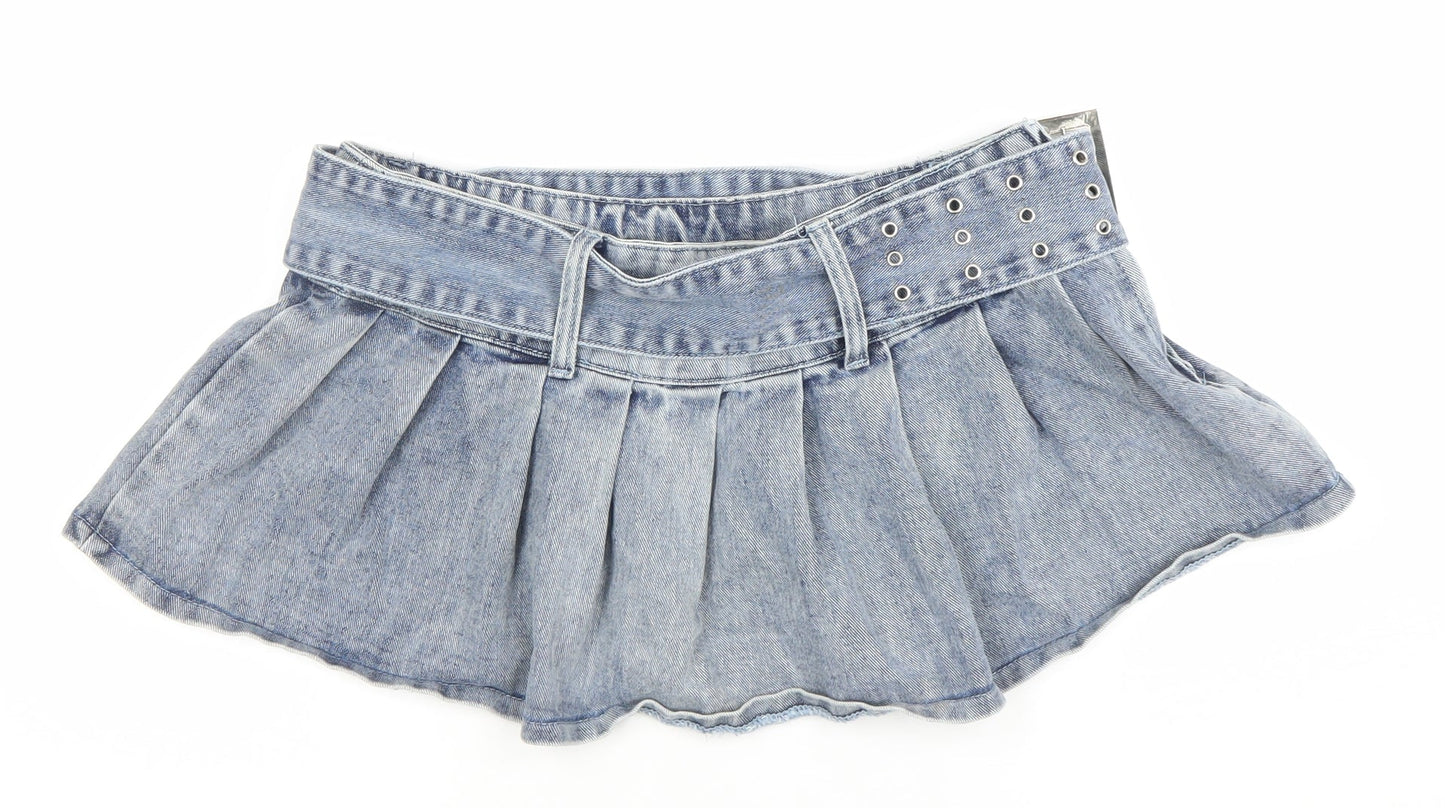 PrettyLittleThing Women's Blue Denim Pleated Mini Skirt Size 10