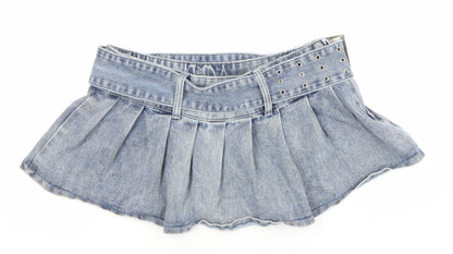 PrettyLittleThing Women's Blue Denim Pleated Mini Skirt Size 10