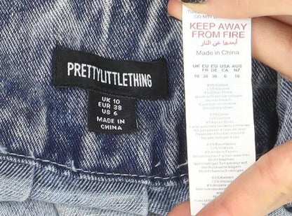 PrettyLittleThing Women's Blue Denim Pleated Mini Skirt Size 10