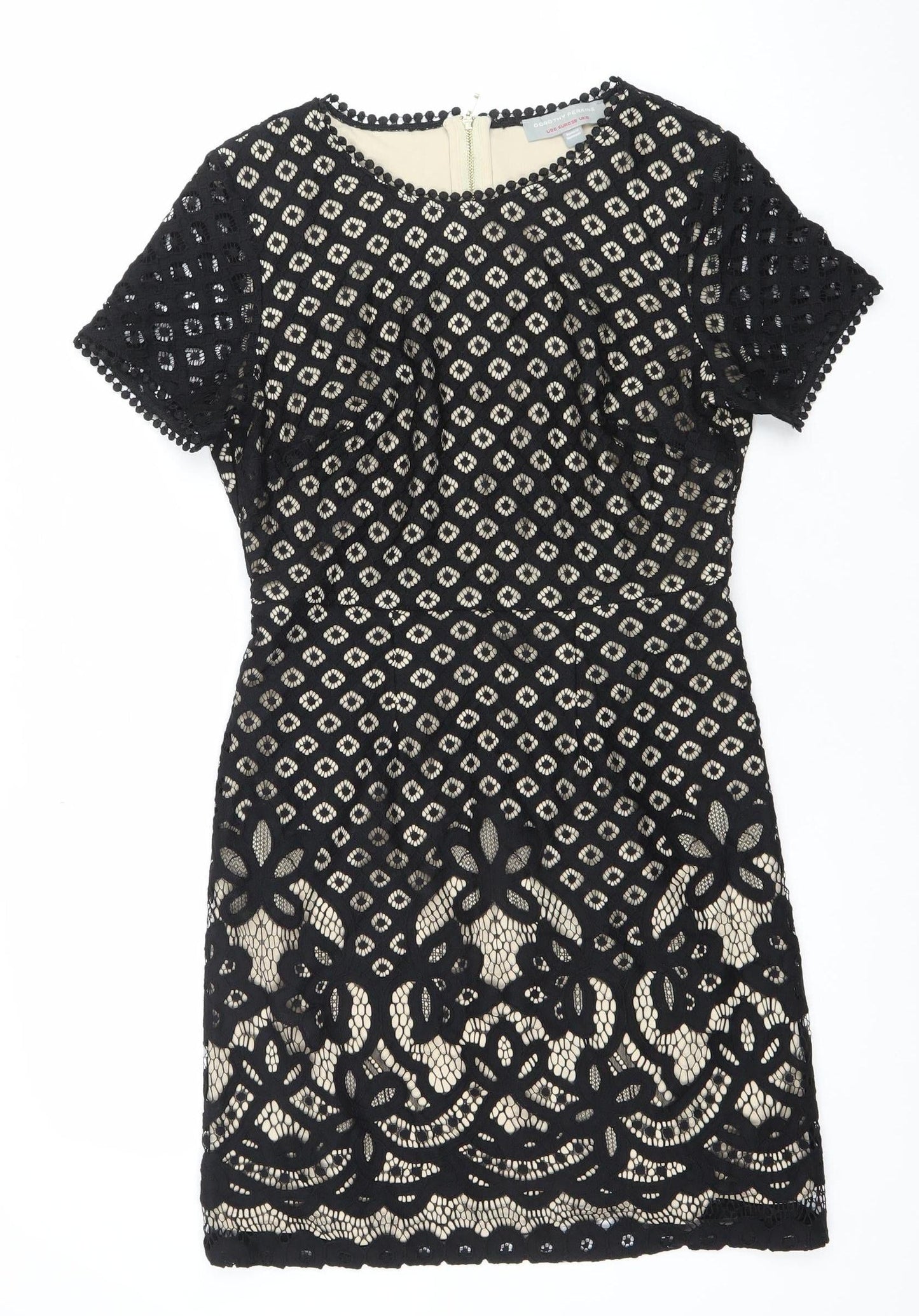 Dorothy Perkins Women’s Black Lace Bodycon Dress Size 10 Short Sleeve