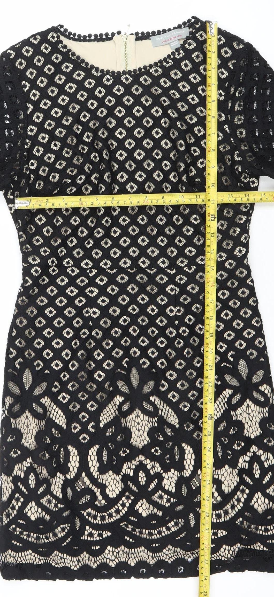 Dorothy Perkins Women’s Black Lace Bodycon Dress Size 10 Short Sleeve