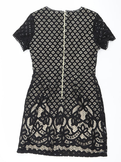 Dorothy Perkins Women’s Black Lace Bodycon Dress Size 10 Short Sleeve