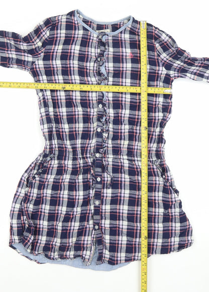 Original Penguin Girls Navy Check Shirt Dress 14-15 Years Cotton Long Sleeve
