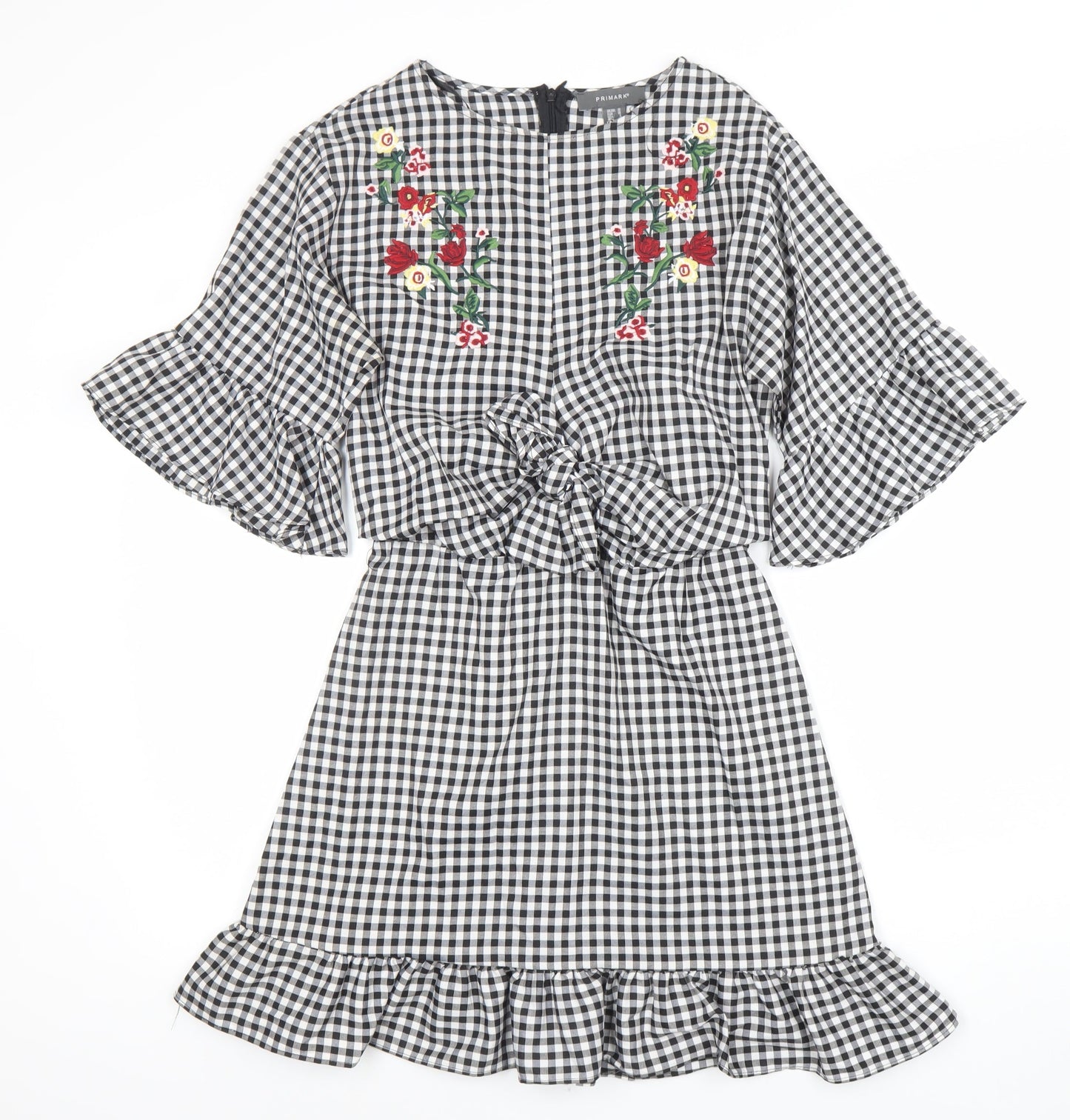 Primark Women’s Black Gingham Embroidered Short Shift Dress Size 10