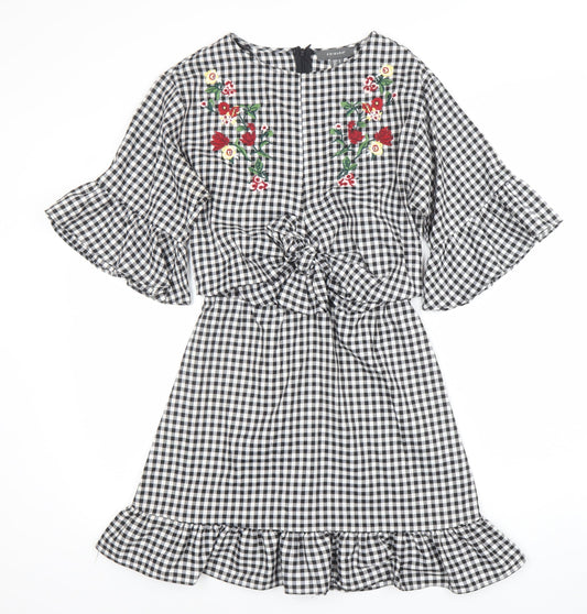 Primark Women’s Black Gingham Embroidered Short Shift Dress Size 10