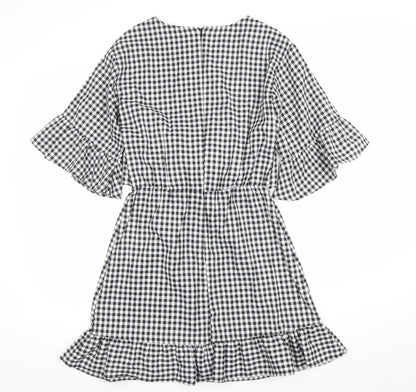 Primark Women’s Black Gingham Embroidered Short Shift Dress Size 10