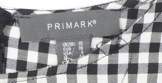 Primark Women’s Black Gingham Embroidered Short Shift Dress Size 10