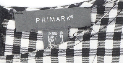 Primark Women’s Black Gingham Embroidered Short Shift Dress Size 10