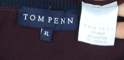 Tom Penn Men's XL Red Cotton Crew Neck Jumper