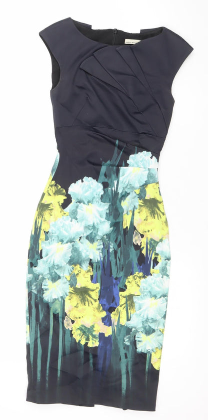 Karen Millen Women Black Floral Bodycon Dress UK 6 Short Sleeve