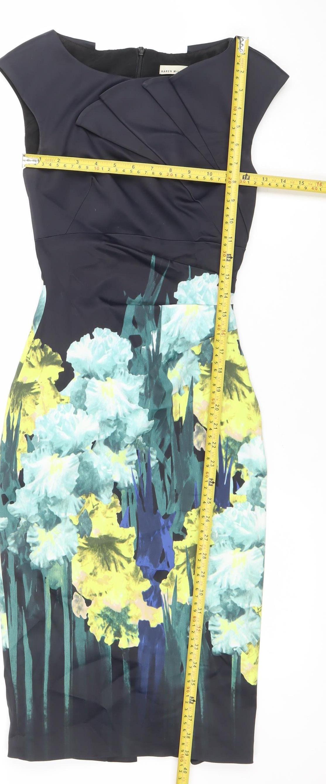 Karen Millen Women Black Floral Bodycon Dress UK 6 Short Sleeve