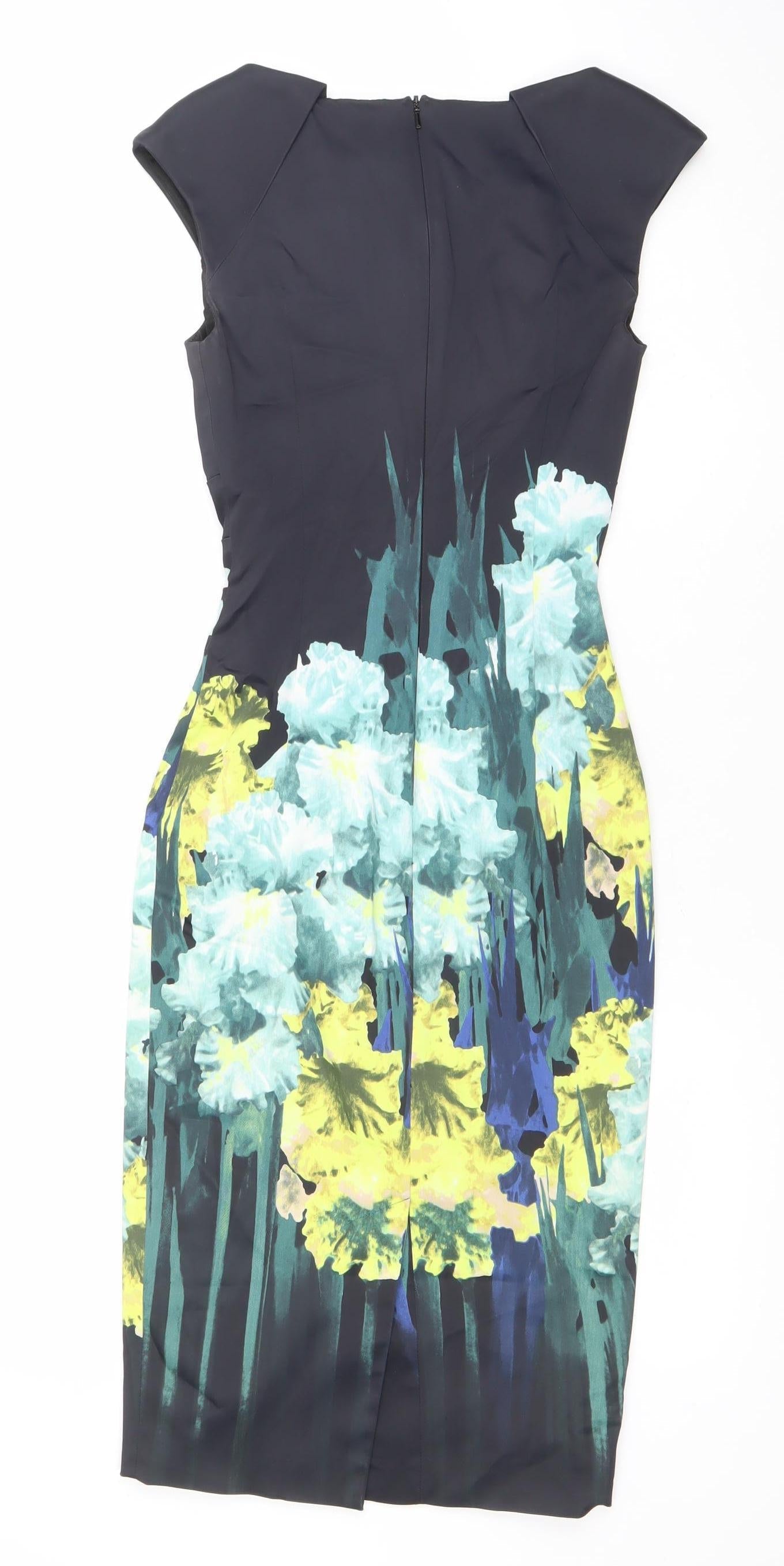 Karen Millen Women Black Floral Bodycon Dress UK 6 Short Sleeve