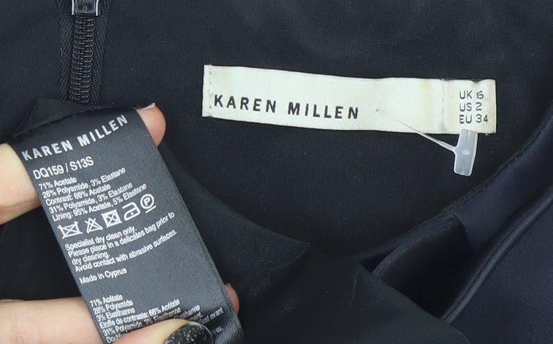 Karen Millen Women Black Floral Bodycon Dress UK 6 Short Sleeve