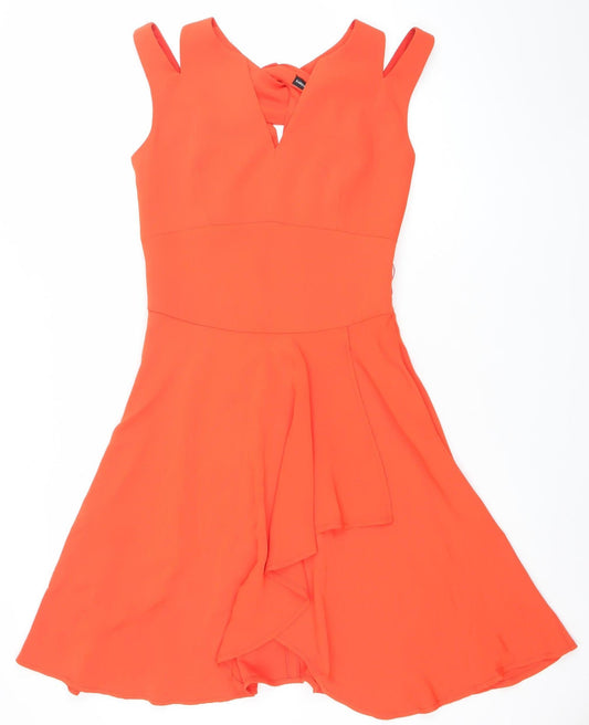 Karen Millen Womens Orange Fit & Flare Sleeveless Dress Size 8